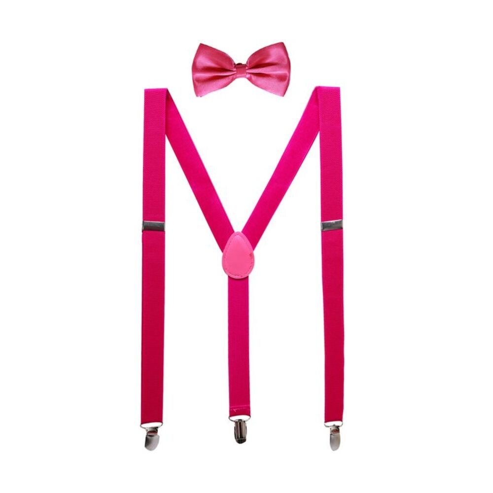 Elastic Adjustable Shoulder Strap Y Shaped Bow Tie and Suspenders Set Fuchsia